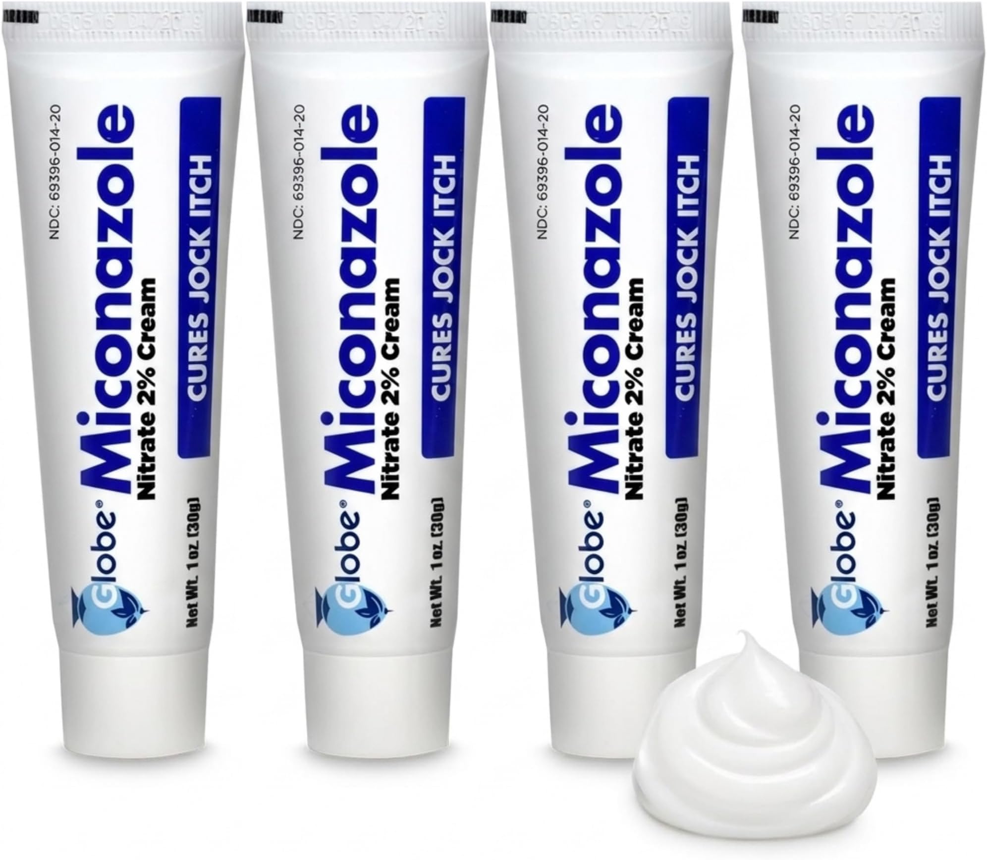 Globe Miconazole Nitrate 2% Antifungal Cream, 4 oz Tube, 4 Pack | Athlete's Foot Care, Jock Itch Care, Ringworm Care, Antifungal Formula, Smooth Application, Large Tube Size, Easy Storage