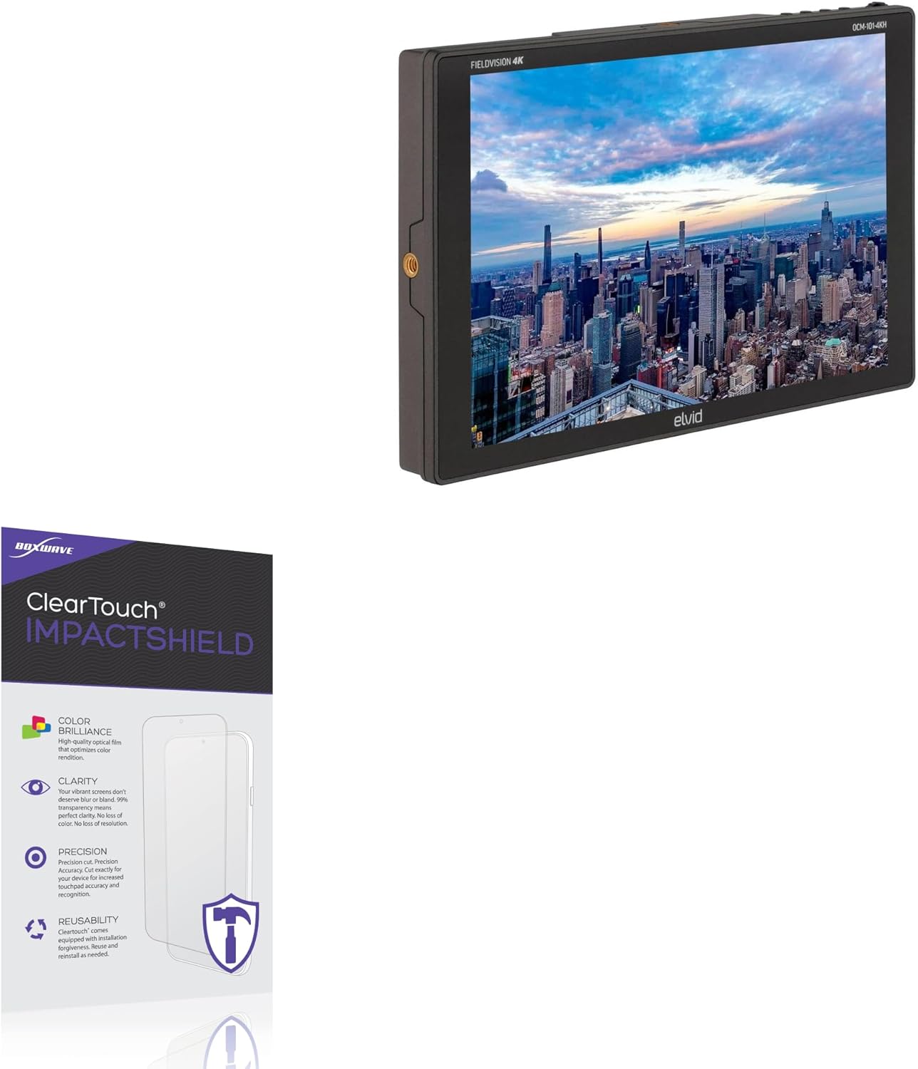 BoxWave Screen Protector Compatible with Elvid OCM-101-4KH Fieldvision (10.1 in) - ClearTouch ImpactShield (2-Pack), Impenetrable Screen Protector Flexible Film
