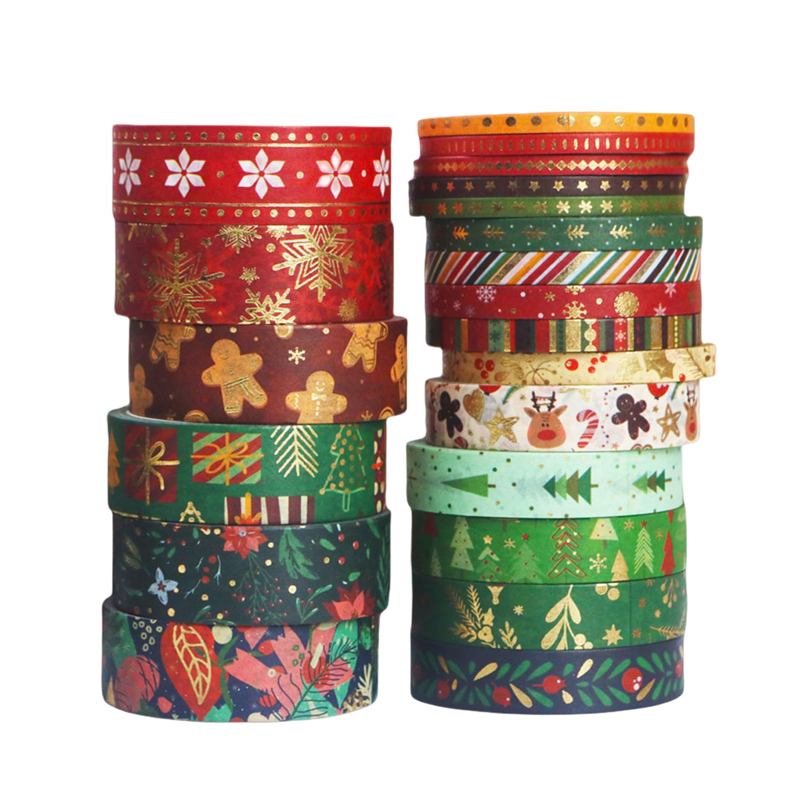 Christmas Washi Tape Set - 5 Rolls Holiday Decorative Tape For Journals & Crafts - 0.6 X 32.8 Feet Each