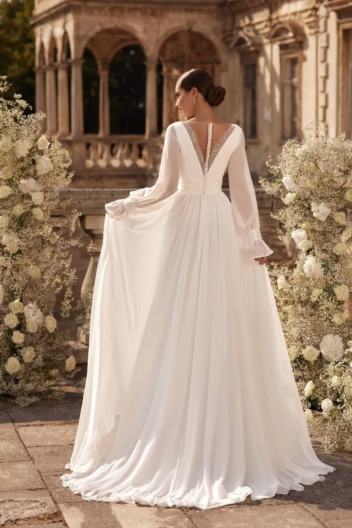 Robe de mariée bohème pour mariée - En tulle et dentelle - Longue et élégante