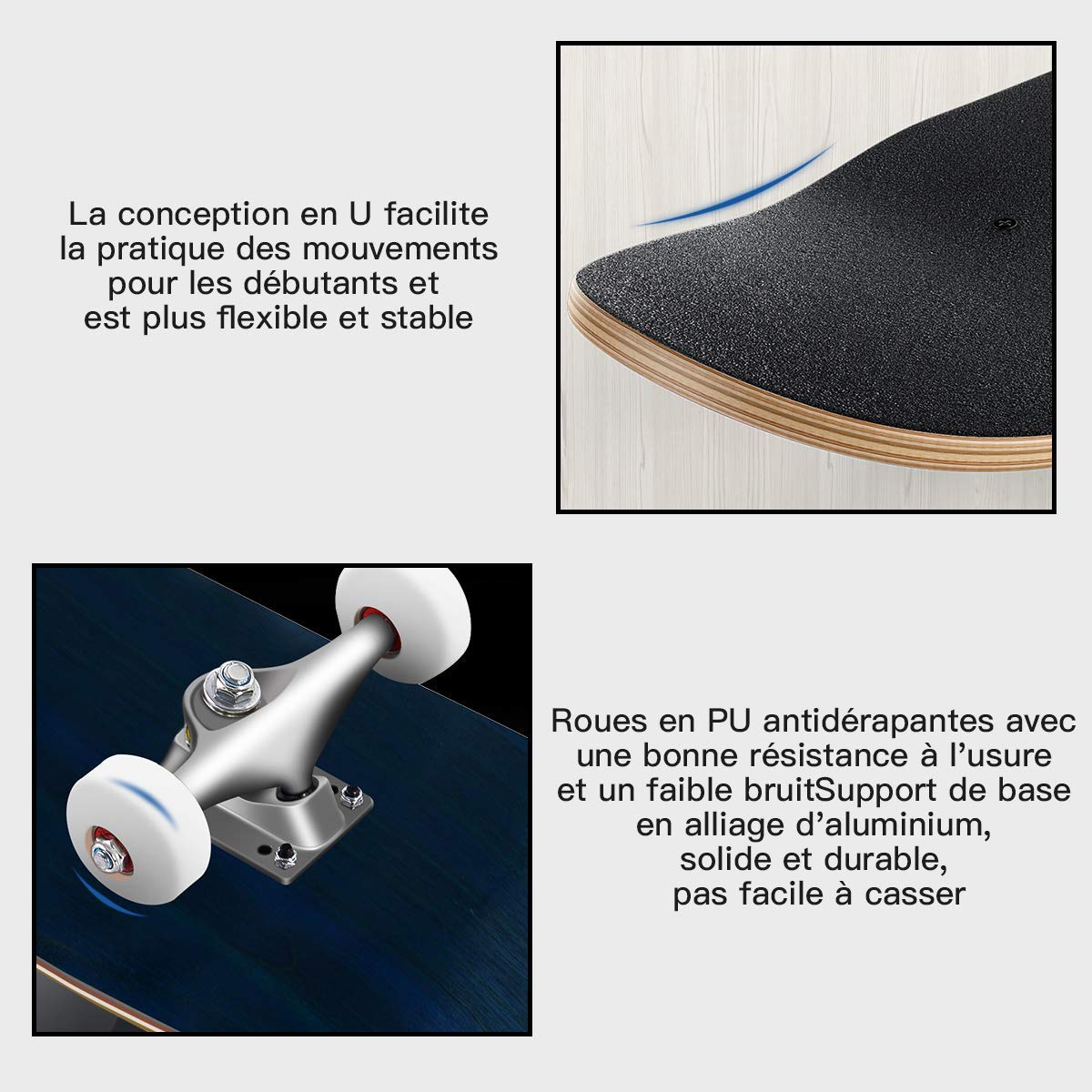 DREAMADE Skateboard, Planche à roulettes en Bois d’Érable avec Design en U et Roue Antidérapante, Capacité de Charge Maximale de 40KG, pour Enfant de Plus de 8 Ans, 79X20CM