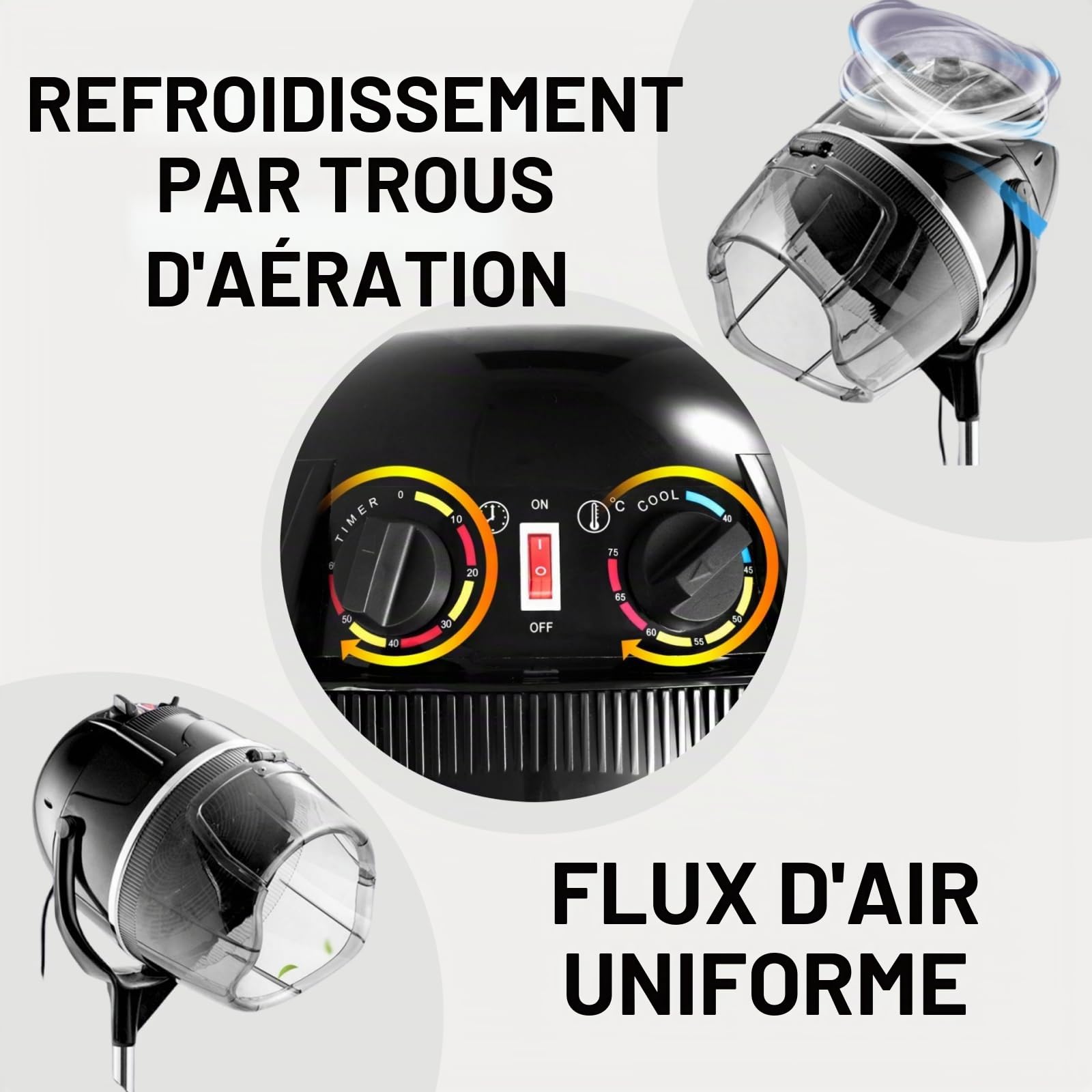 LIFEZEAL Casque de Séchage Professionnel, Support de Sèche-Cheveux Sur Pied, Hauteur Réglable pour Coiffeur, Salon de Coiffure, 1050 W