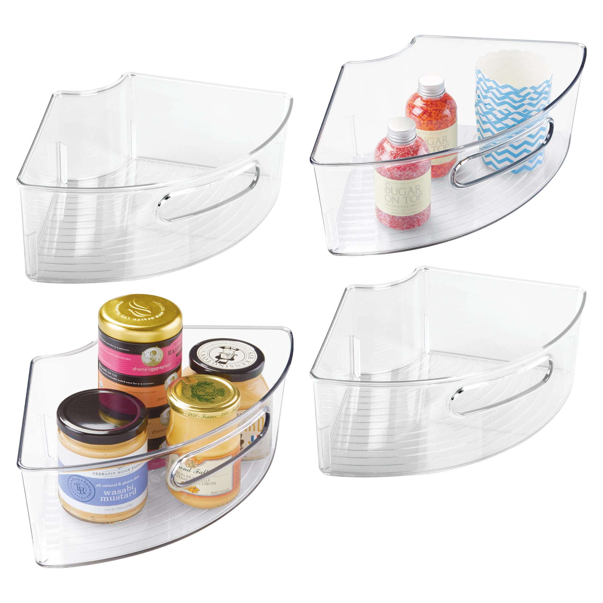 iDesign Plastic Lazy Susan Cabinet Storage Bin, BPA-Free 1/4 Wedge Container for Kitchen, Pantry, Counter, 12.56" x 7.33" x 4.05", Clear