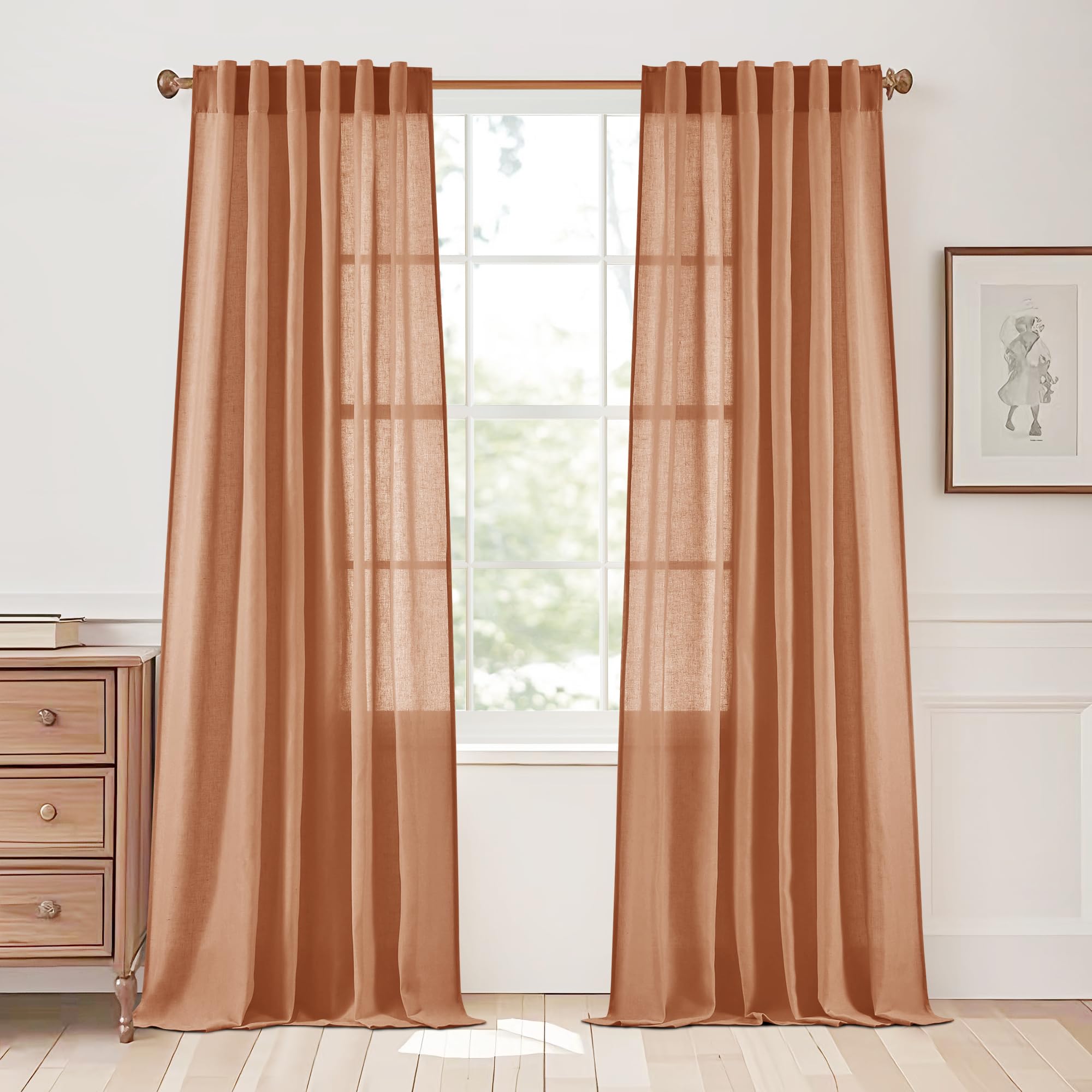 StangH Linen Sheer Curtains for Living Room, Semi Transparent Bedroom Curtains & Drapes Farmhouse Light Soften Fall Drapery for Room Divider Sliding