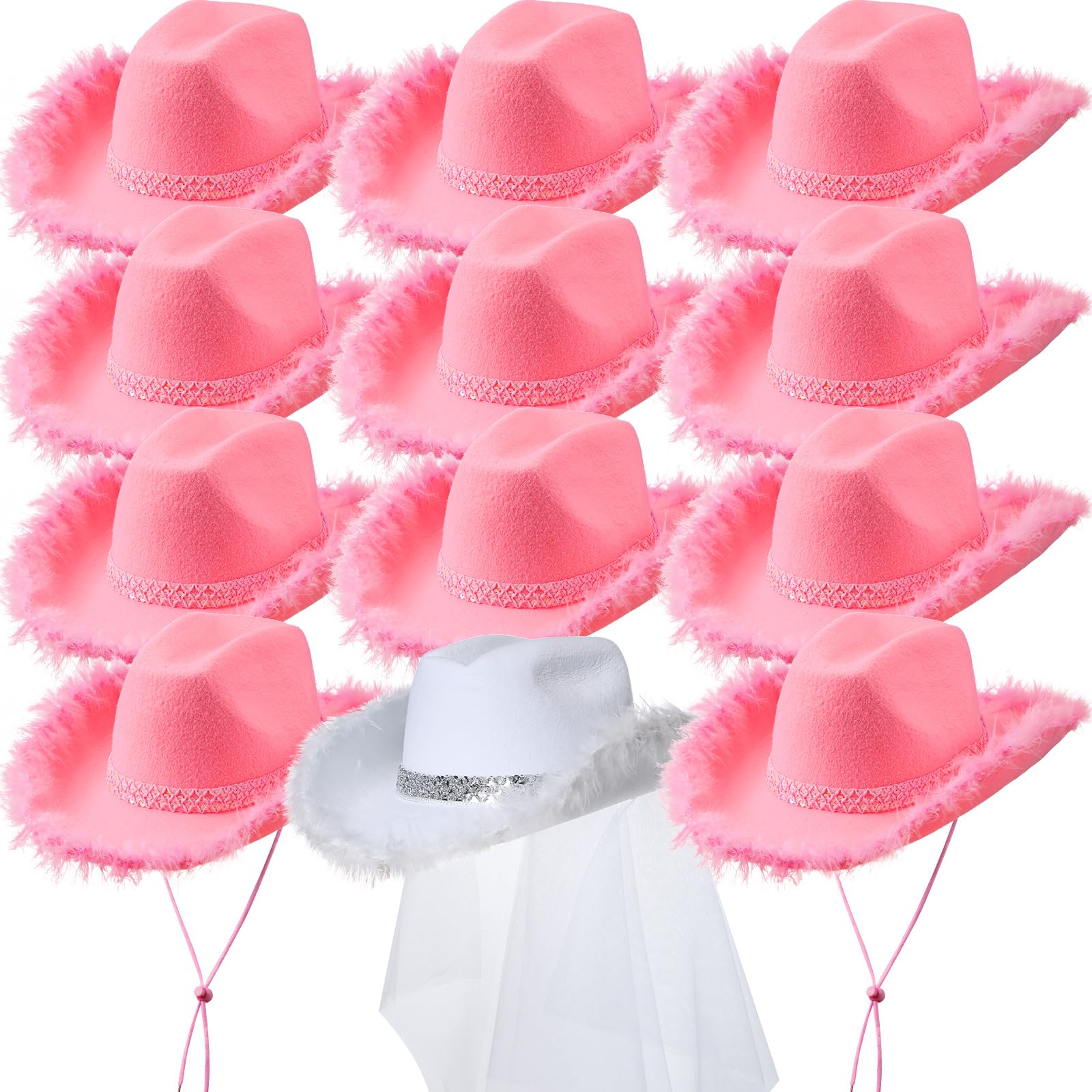 Unittype 12 Pcs Women Cowgirl Cowboy Hats Bachelorette Cowboy Hats for Bridal Shower Wedding Engagement Halloween Cosplay