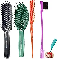 Pente Profissional + 3 Fileiras + Baby Hair + Escovas Raquete Retangular e Oval Vazada Cerdas Firmes Desembaraçar, Fitagem, Mechas, Alinhamento e Finalização - RJI Utilidades