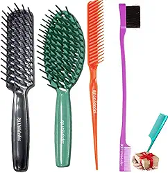 Pente Profissional + 3 Fileiras + Baby Hair + Escovas Raquete Retangular e Oval Vazada Cerdas Firmes Desembaraçar, Fitagem, Mechas, Alinhamento e Finalização - RJI Utilidades