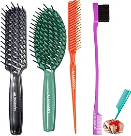 Pente Profissional + 3 Fileiras + Baby Hair + Escovas Raquete Retangular e Oval Vazada Cerdas Firmes Desembaraçar, Fitagem, Mechas, Alinhamento e Finalização - RJI Utilidades