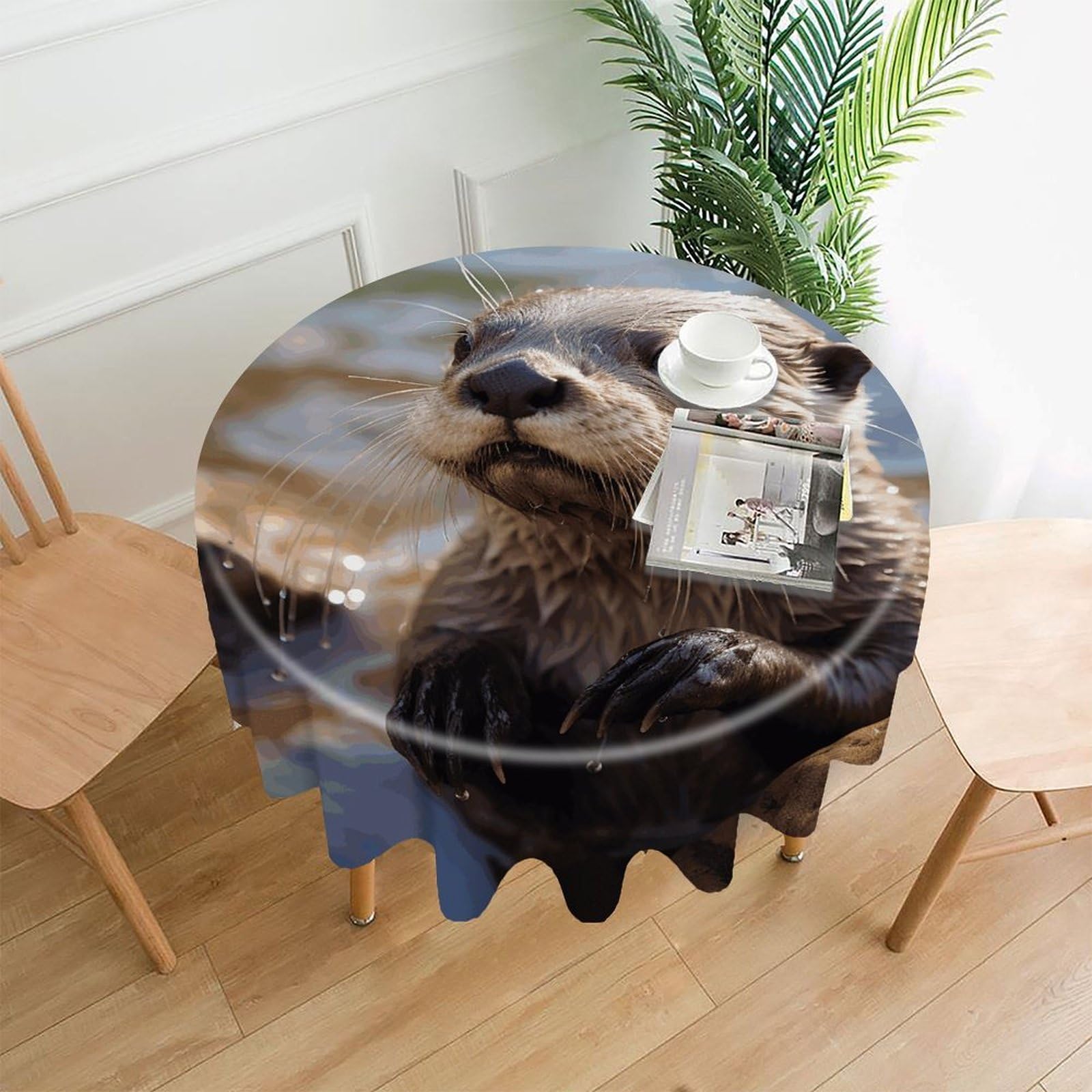 MUSM 60 Inch Otter Playing in The Water Round Tablecloth Wipeable Washable Table Cover for Kitchen and Dining Room Decorative Table Cloth for Party Holiday Picnic Outdoor