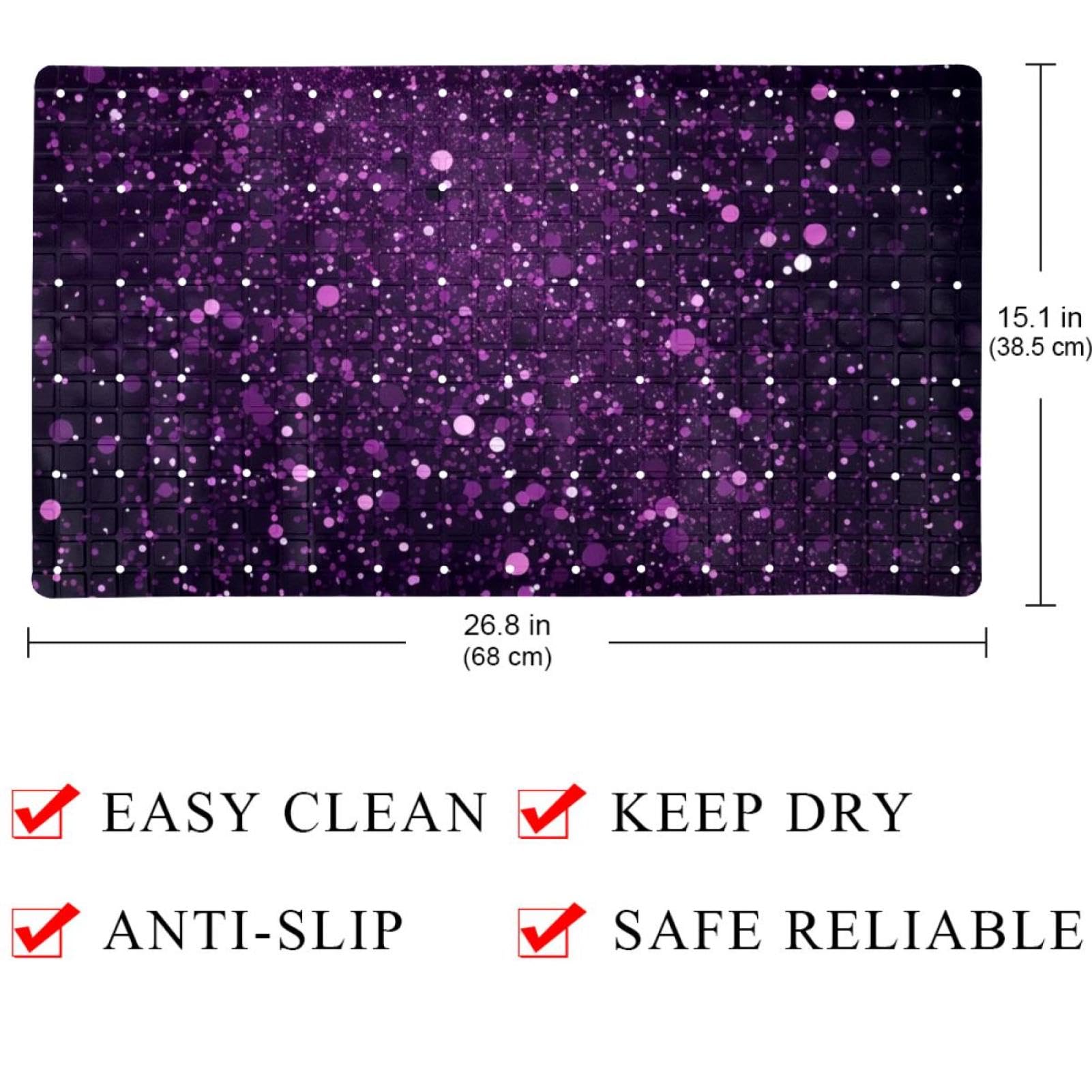 Tapis de Salle de Bain de Qualité Supérieure - Antidérapant, Facile à Nettoyer et Sans Danger pour Toute la Famille - Motif Pailleté Violet Étincelant