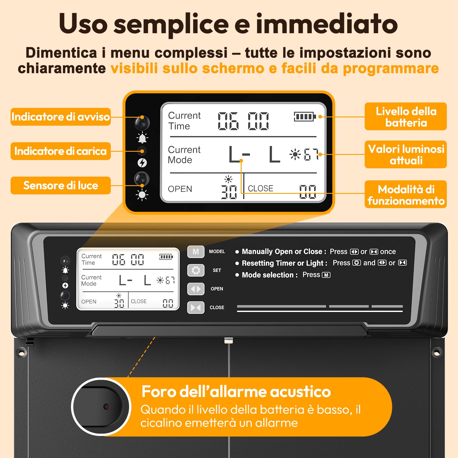 Porta Automatica Pollaio Solare con Funzione Manuale e Timer, Porta Pollaio Automatica Solare Anti-schiacciamento | Lega di Alluminio | Telecomando | Batteria ad Alta Capacità | Grande Pannello Solare