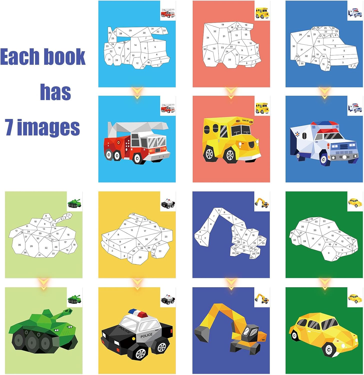 Vehicles Sticker by Number Activity Sticker Book Preschool Busy Book Stickers Paint Puzzle Travel Plane Car Activities for Kids Ages 4-8 Birthday Valentine's Day Easter Party Favors (Car) - Image 3