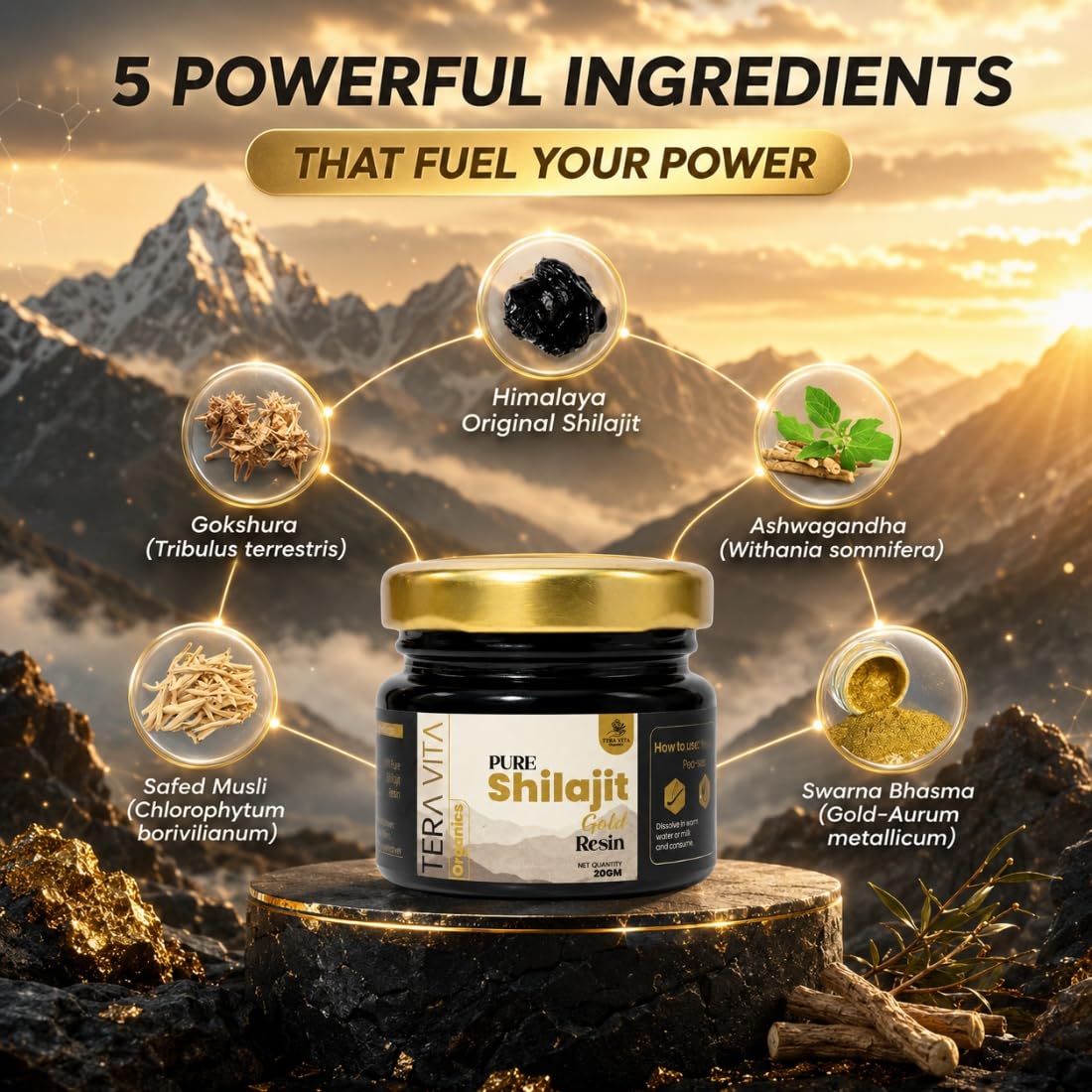 Shilajit/Shilajeet Gold Resin - 20g | 40 Servings | Boost Muscle Growth & Stamina | Contains 24 Carat Gold | 100% Ayurvedic — Amazon image 5