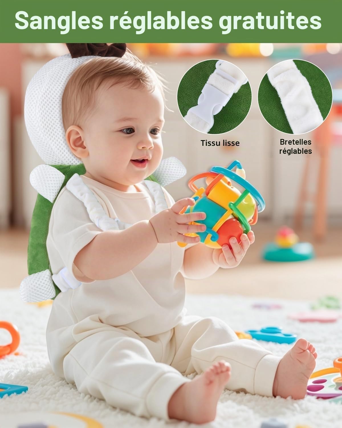 Coussin de Protection de Tête de Bébé Anti Chute, Réglable Casque Anti Choc, Oreiller Soutien 4-24 mois