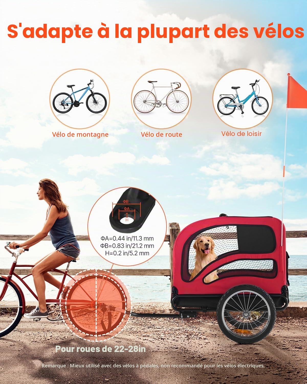VEVOR Remorque de Vélo Chien Pliable Charge 45 kg Porte Animaux de Compagnie de Vélo Cadre Facile à Plier avec Roues à Dégagement Rapide, Coupleur de Vélo Universel,Réflecteurs, Drapeau