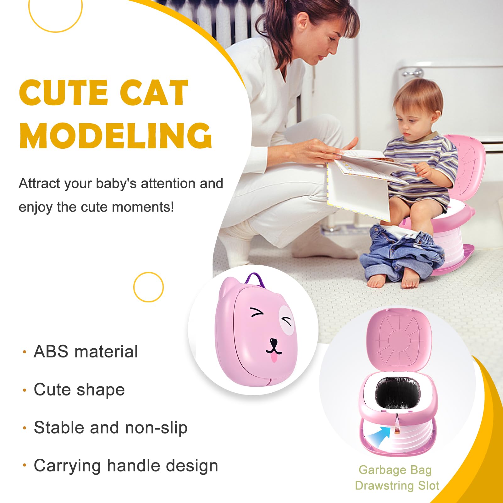 Travel Potty for Toddler Portable Foldable Potty Training Toilet for Boys Girls Baby Kids Children Indoor Outdoor,Pink - Image 3