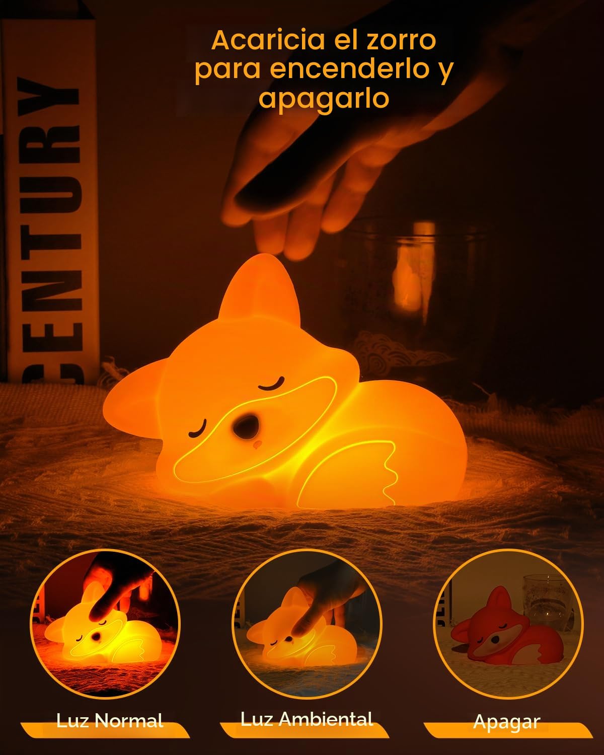 Amaredom - Lámpara Infantil Zorro de Silicona Suave, Luz Nocturna Bebé con Brillo Regulable y Apagado Automático 20 min, Regalo Único y Juguete Adorable por los Niños