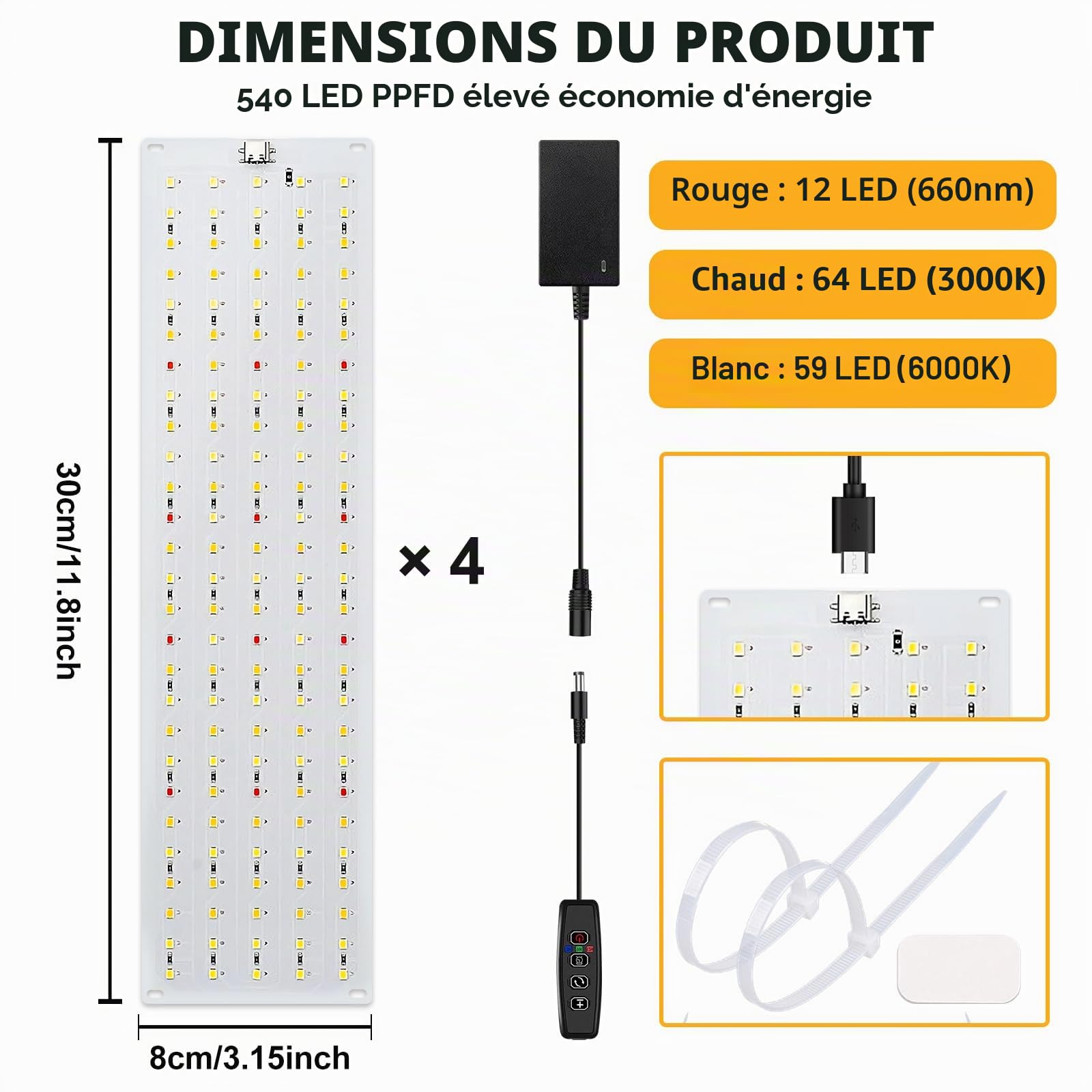 Lampe de Croissance LED,4x135 LEDs Lampe Horticole,Lampe Plante Interieur,Lampe de Plante Spectre Complet,Lampe de Culture avec Minuterie,3 Modes,10 Luminosité,pour Plantes D'intérieur (Blanc)