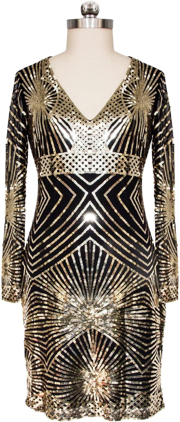 MISSCHEN Women's V Neck Sequin Bodycon Midi Dress Long Sleeve Stretchy Sparkly Cocktail Evening Party Gown - Image 2