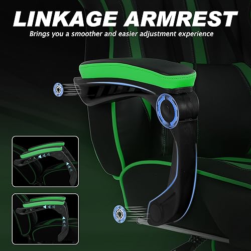 Miniatura 8 de Vonesse Silla de juegos con reposapiés, silla de jugador grande y alta con masaje, silla reclinable para juegos de computadora para adultos, silla