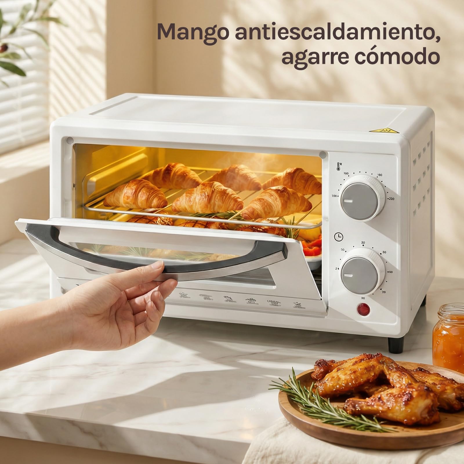 WOLTU Mini Horno Electrico 10 L, 800 W, Horno Pequeño Sobremesa, Mini Horno Tostador 100-230℃, Temporizador 0-60 Min, Blanco