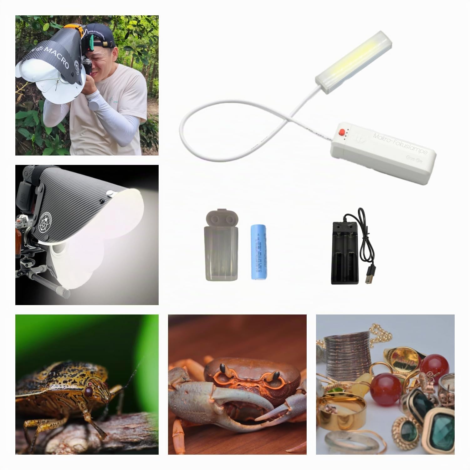 Guage 3W Makro-Fokuslampe Fülllicht-Set für Makrofotografie mit großer II/Kleiner/mini Guage Blitz-Diffusor-Softbox