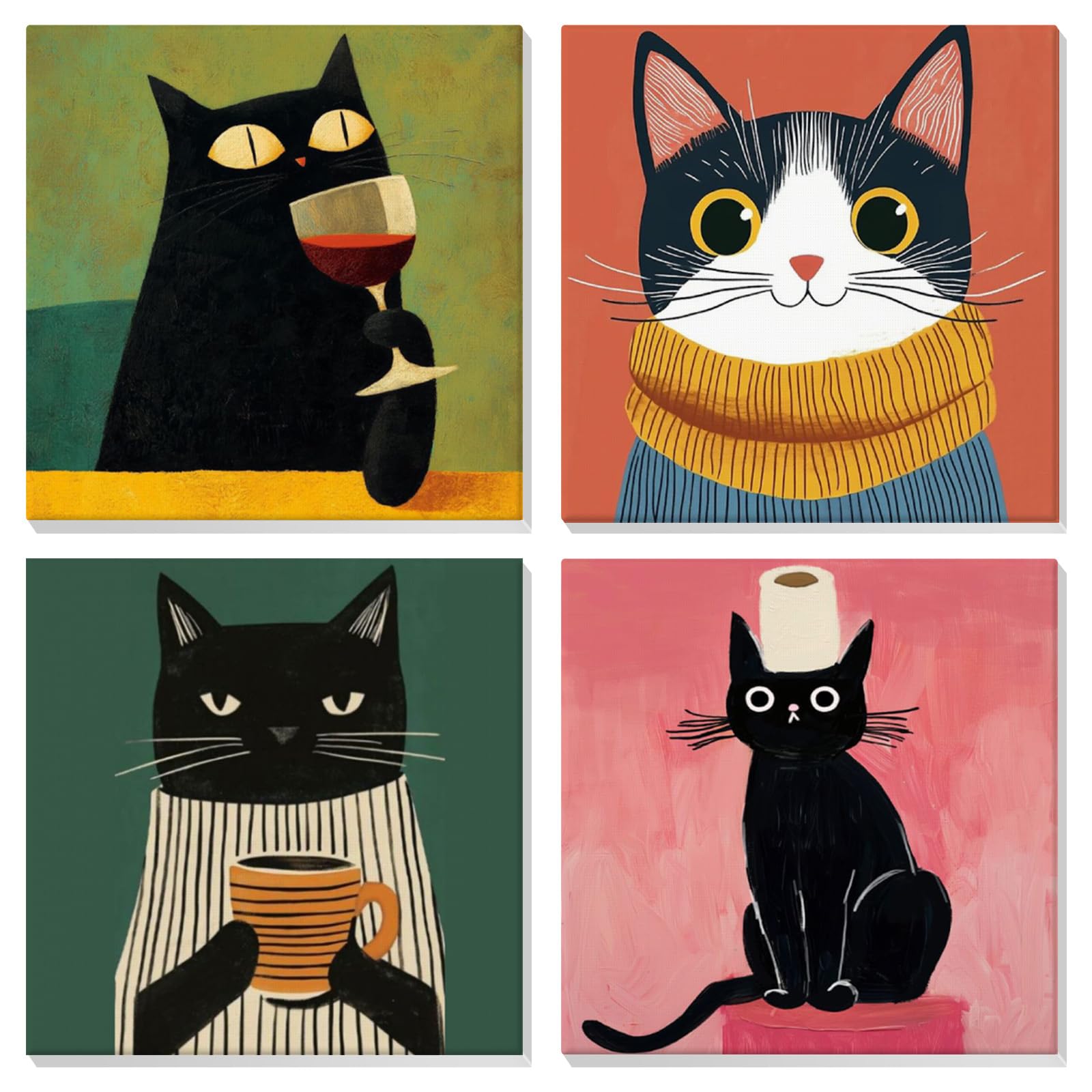 EOBROMD 4 Pack Cats Paint by Numbers for Adults with Frame, Elegant Animals Paint by Numbers Kits, Acrylic Simple Painting by Numbers for Gift Home Wall Decor 8x8in — image 1