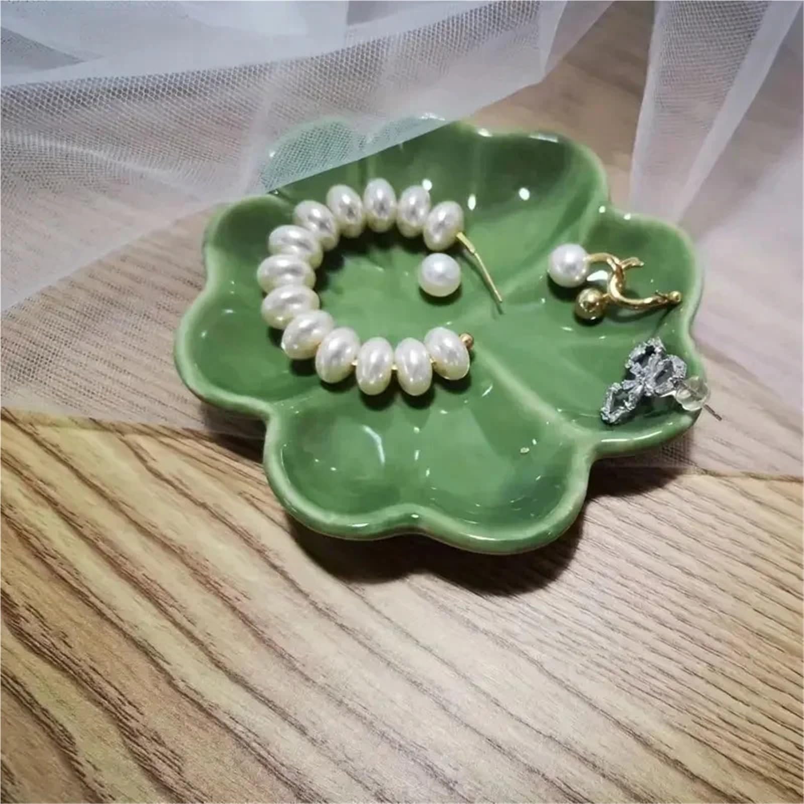 Ceramiczna tacka na drobiazgi, Ceramiczne naczynie na biżuterię w kształcie liścia akcesoria kosmetyczne Color01 1/2 szt(Color 01 2pcs)