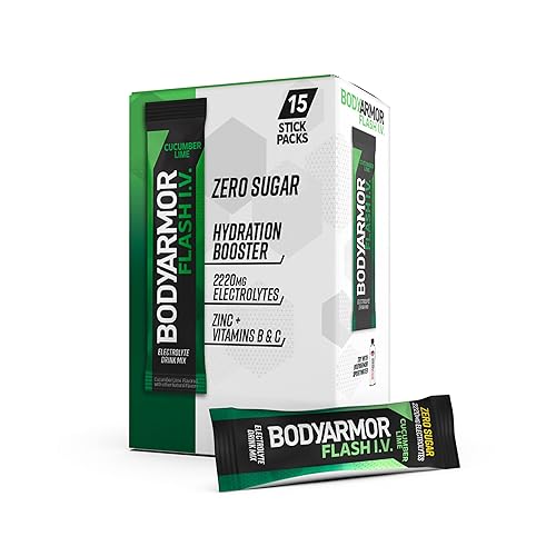 BODYARMOR Flash IV - Paquetes de electrolitos, pepino y lima, mezcla de bebida sin azúcar, paquetes de una sola porción, agua de coco en polvo,