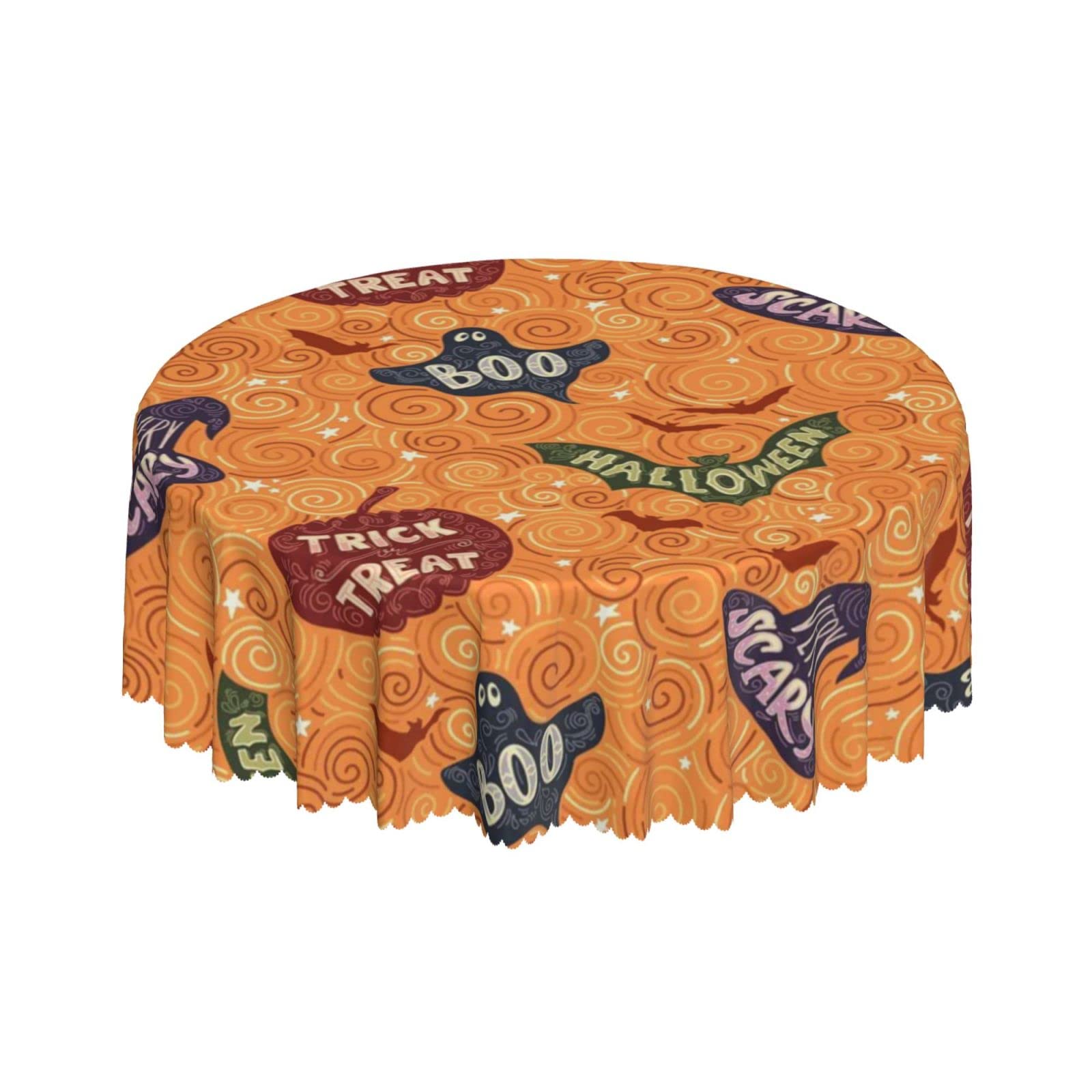 Lsjuee Halloween Yellow Round Tablecloth 60 Inch Printed Washable Tablecloth for Dining Party Holiday Fall Home Decorative