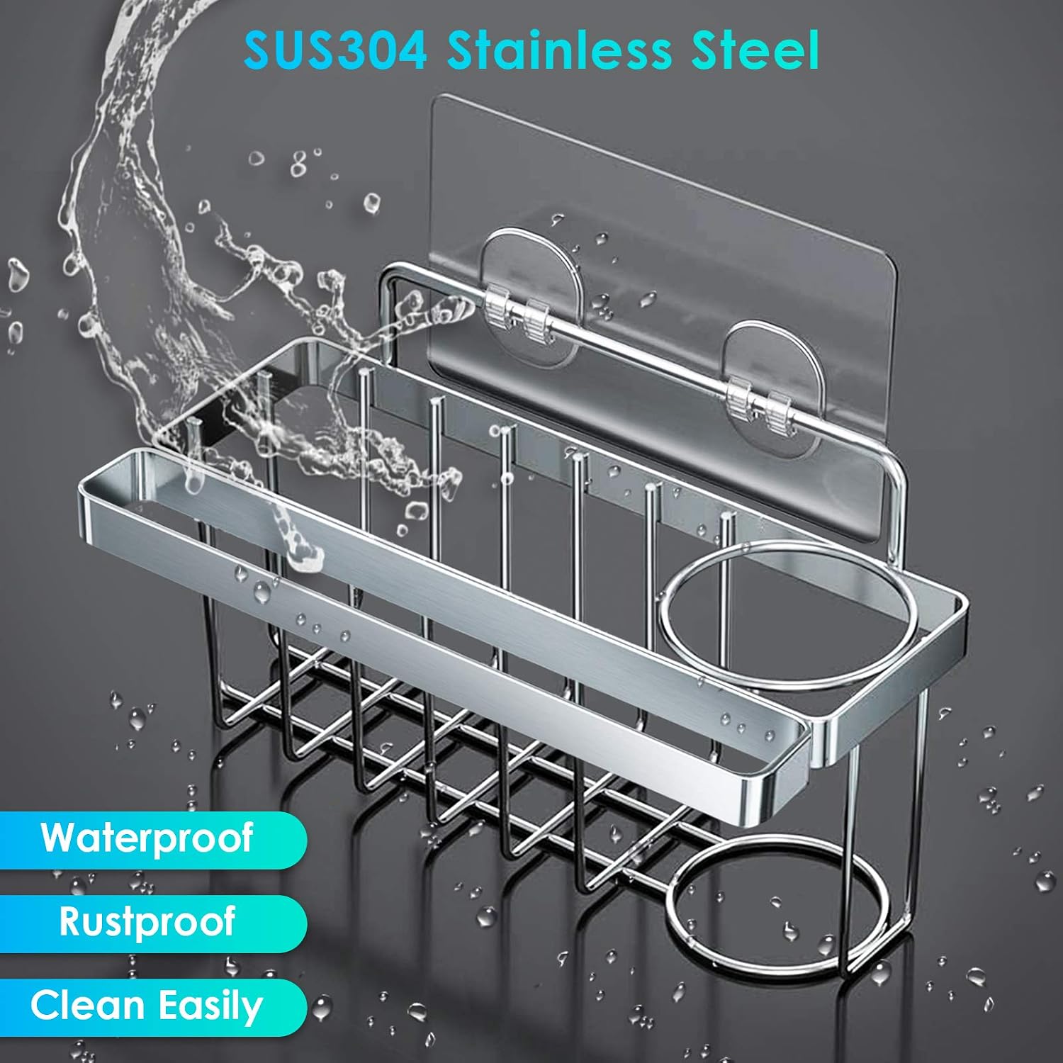 ODesign Sink Rag Holder, Kitchen Sink Caddy Organizer Sponge Holder 3-in-1 Adhesive Brush Scrub Dishcloth Rack Hanger Storage Stainless Steel No Drilling - Rust Proof