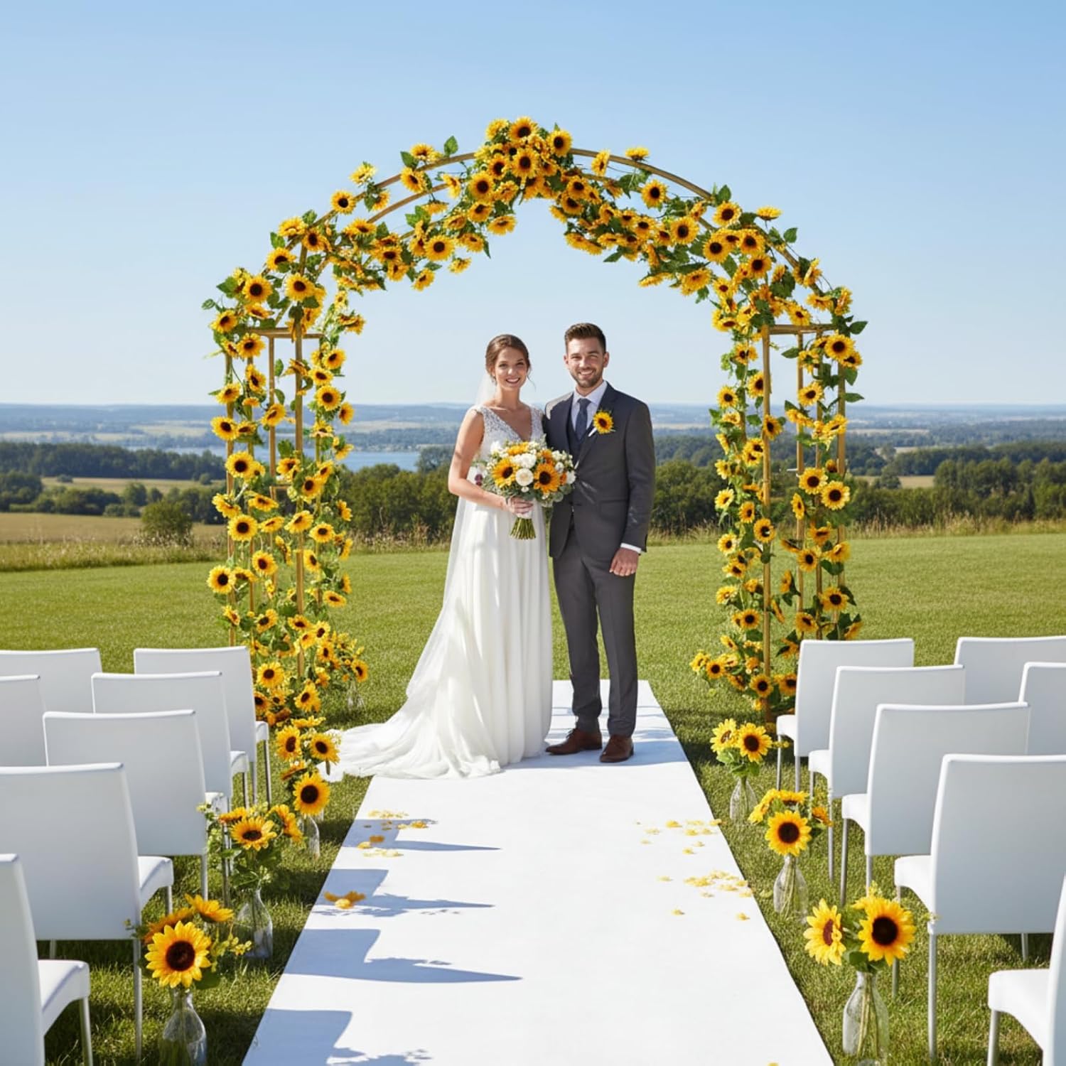 30 Pack 246ft Sunflower Garland Artificial Sunflower Vine with Green Leaves Hanging Fake Yellow Flowers Garland Vine for Wedding Birthday Outdoor Garden Table Centerpiece Room Arch Decor
