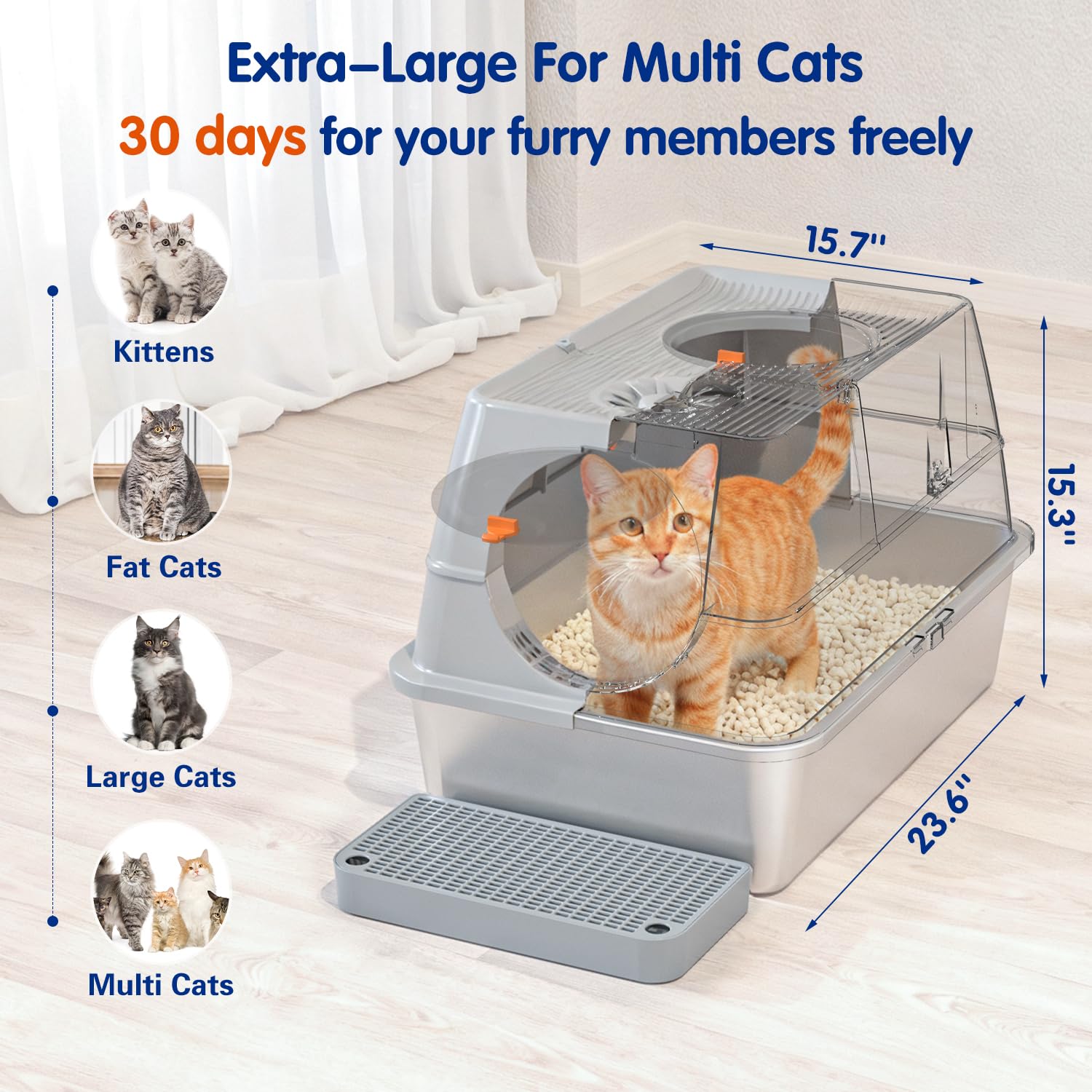 Stainless Steel Litter Box with Lid, XL Extra Large Cat Litter Box Enclosure, Front & Top Entry Covered Metal Cat Box with Steps & Scoop, Easy Cleaning - image 7