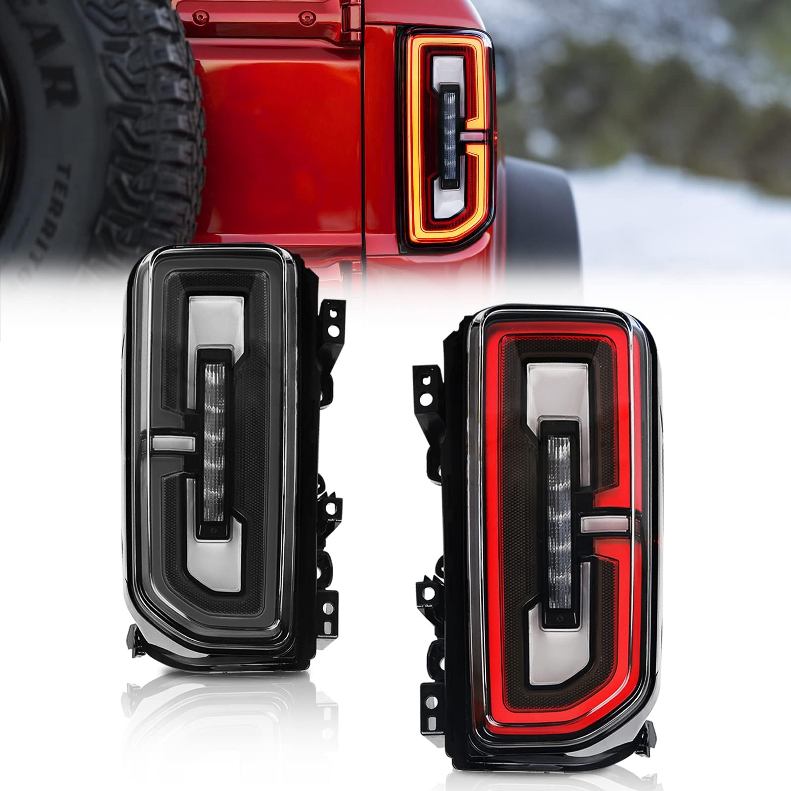 DKMGHT LED Tail Lights Fit for Ford Bronco 2021 2022 2023, Upgrade Taillight Set, Only Fit for Halogen Original Bronco Accessories, Tail Lamps Replacement Parts, Pair, Smoked