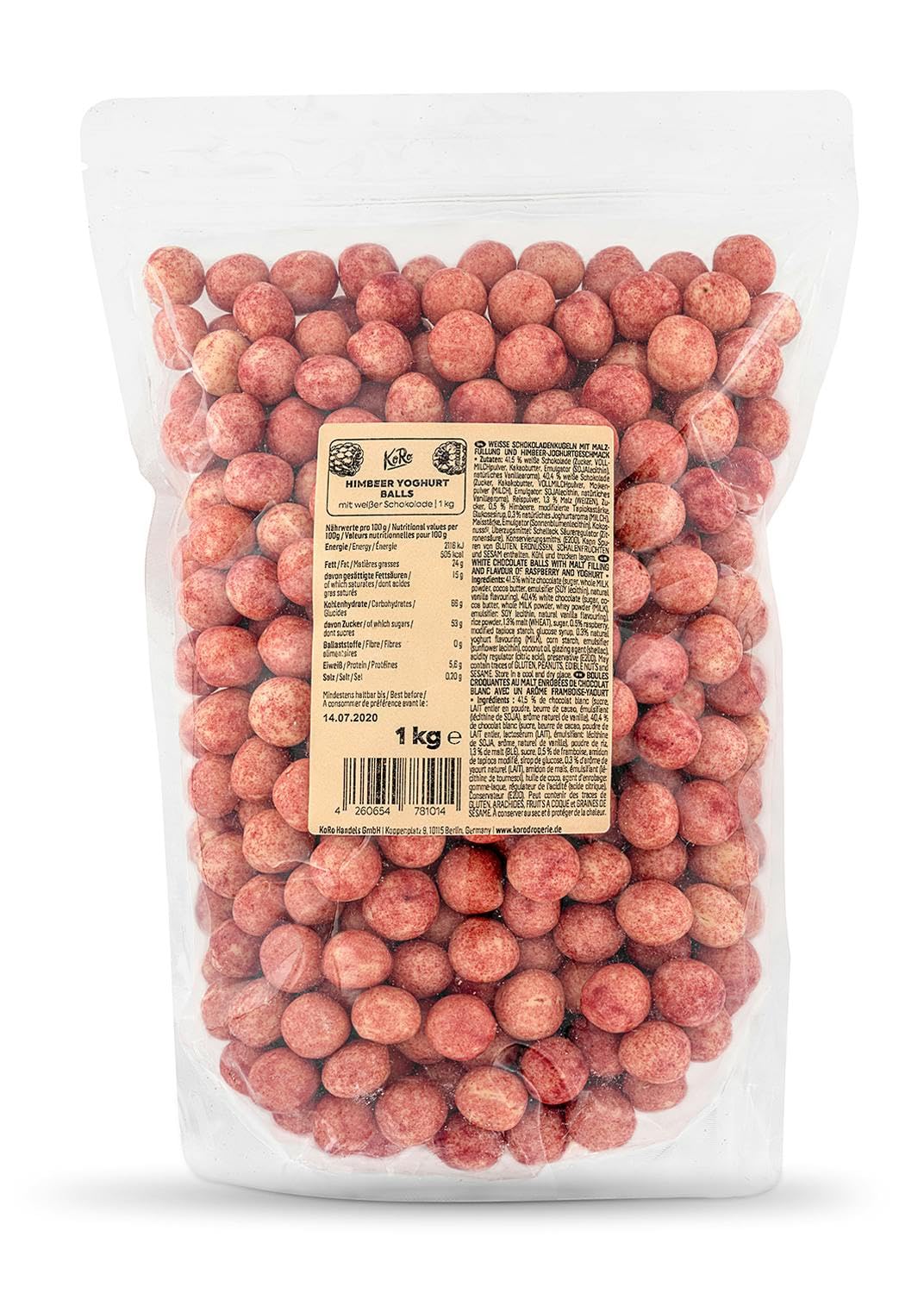 KoRo - Boules yaourt-framboise 1 kg - Un en-cas croustillant et délicieux