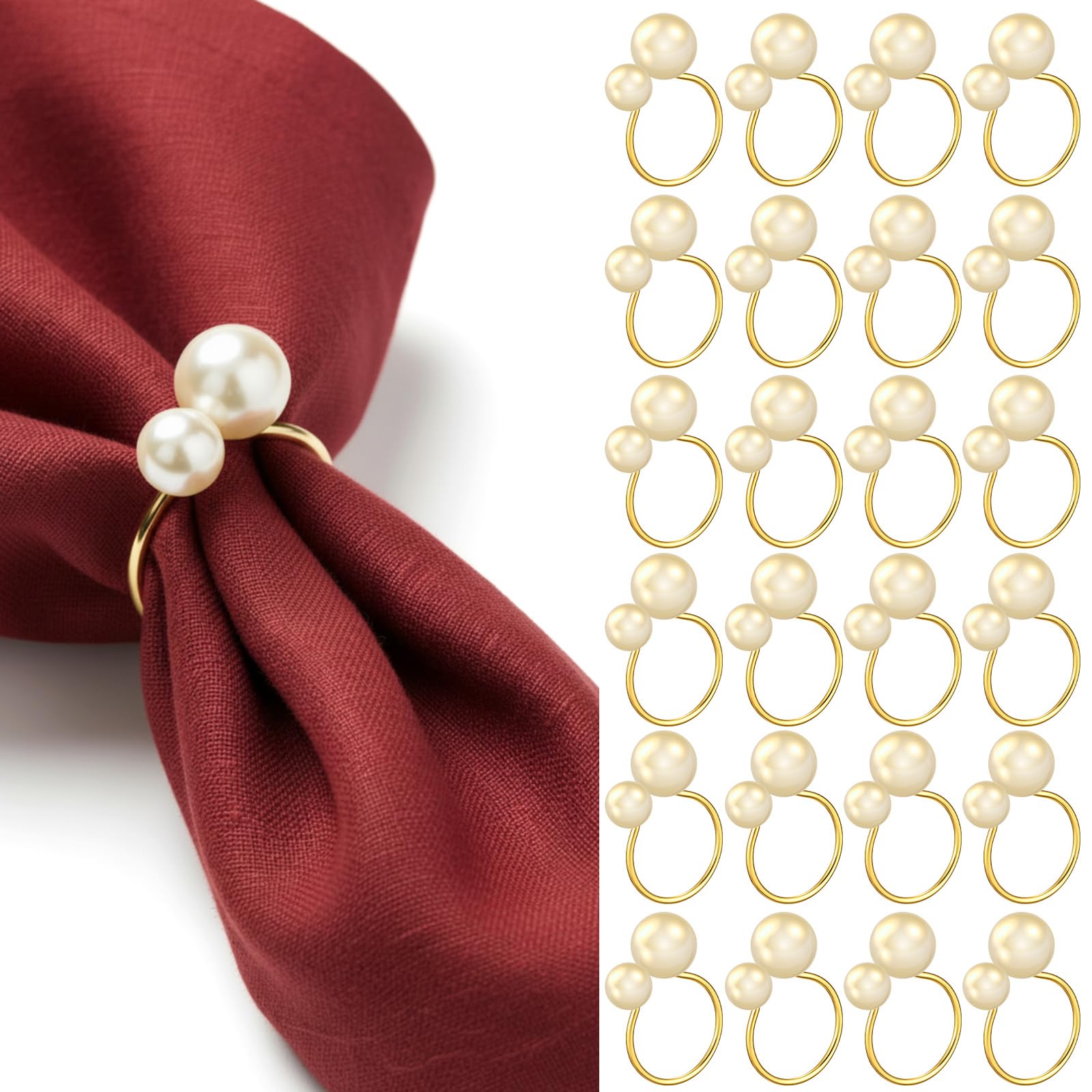 Sliner Lot de 100 ronds de serviette de table en perles dorées pour table de salle à manger, Noël, fête de mariage