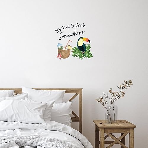 Miniatura 3 de Calcomanías de pared con texto en inglés "It's 5 O'Clock Somewhere" ("It's 5 O'Clock Somewhere"), murales creativos de pared con flores de loro,