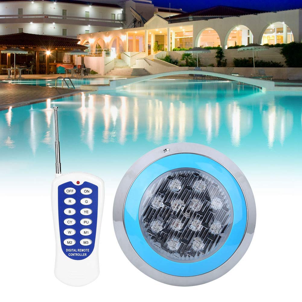AUNMAS wasserdichte Schwimmbadleuchte 12LED 12W AC12V Schwimmbadwandleuchte mit Fernbedienung IP68 Unterwasserleuchten