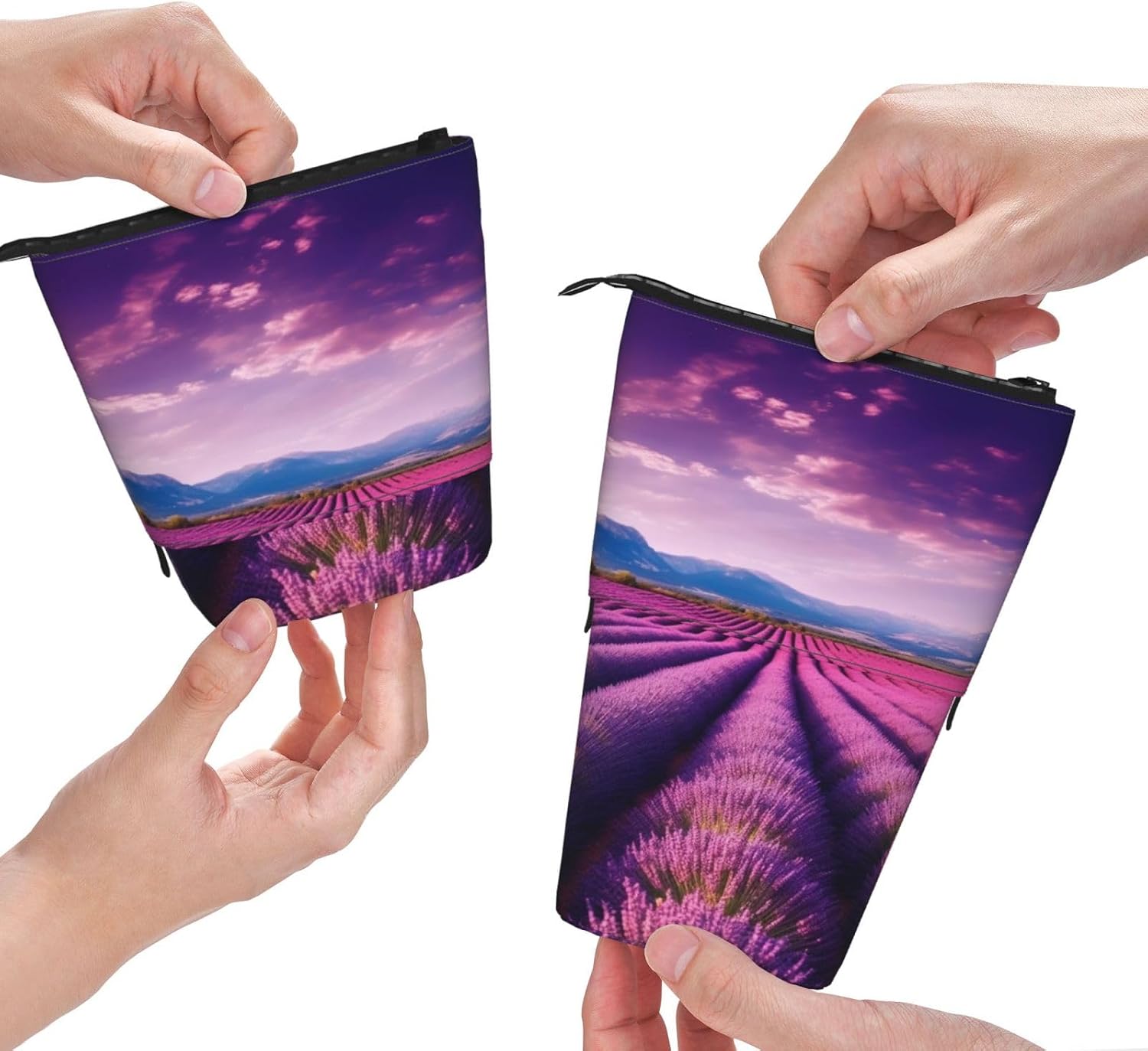 Standing Pencil Case, Cute Telescopic Pencil Pouch, lavender fields Pencil Bag, Kawaii Stand up Pen Holder, Portable Aesthetic Makeup Bag for Christmas Holiday New Year Office Bag image 5
