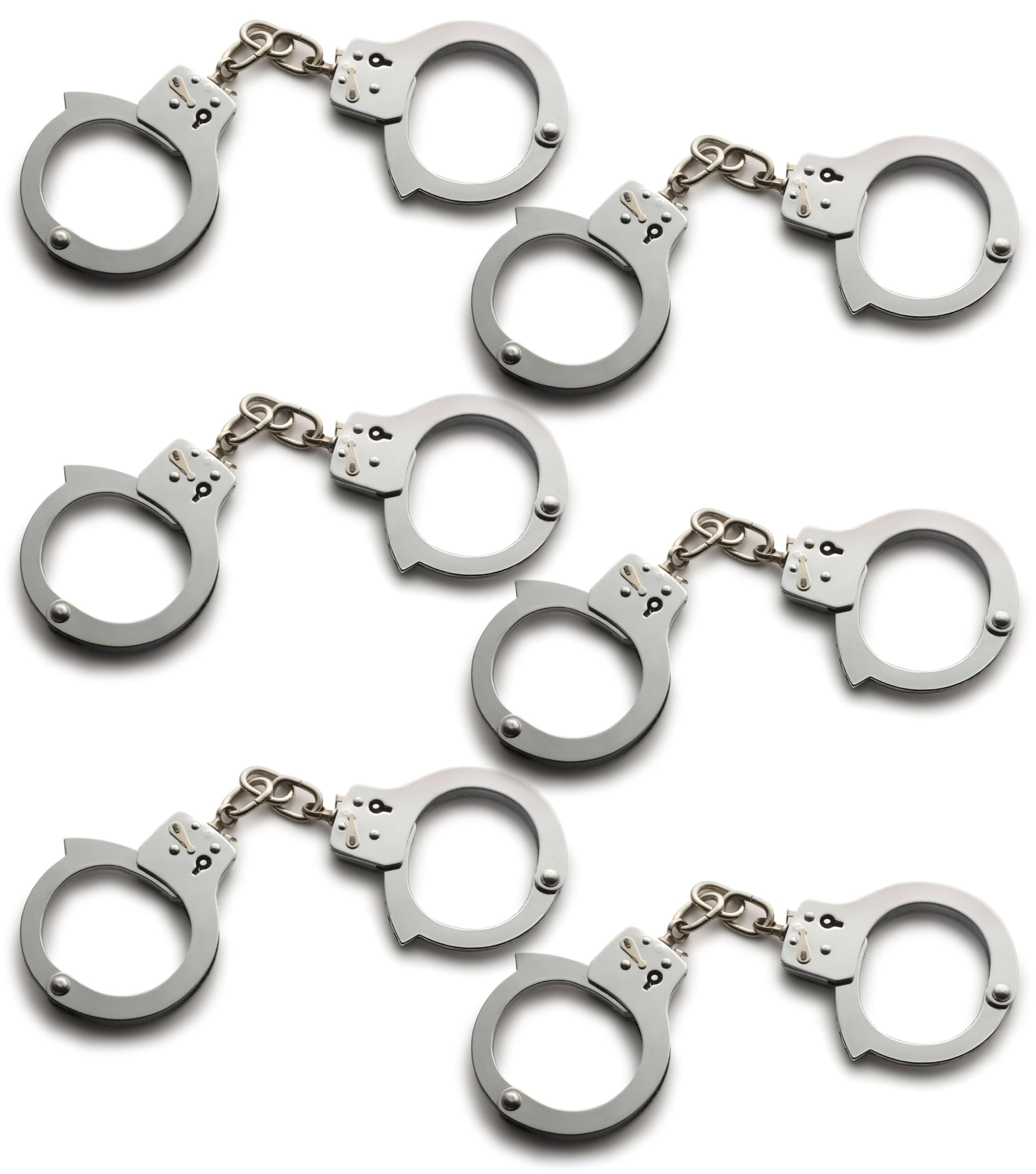 Ploutos World Wide Metal Handcuffs with Keys, Adult Policeman Fancy Dress Accessories Hands Locking Handcuffs, Cops & Robbers Police Theme Party Book Week Dress Up Accessories (Pack Of 6, One Size)