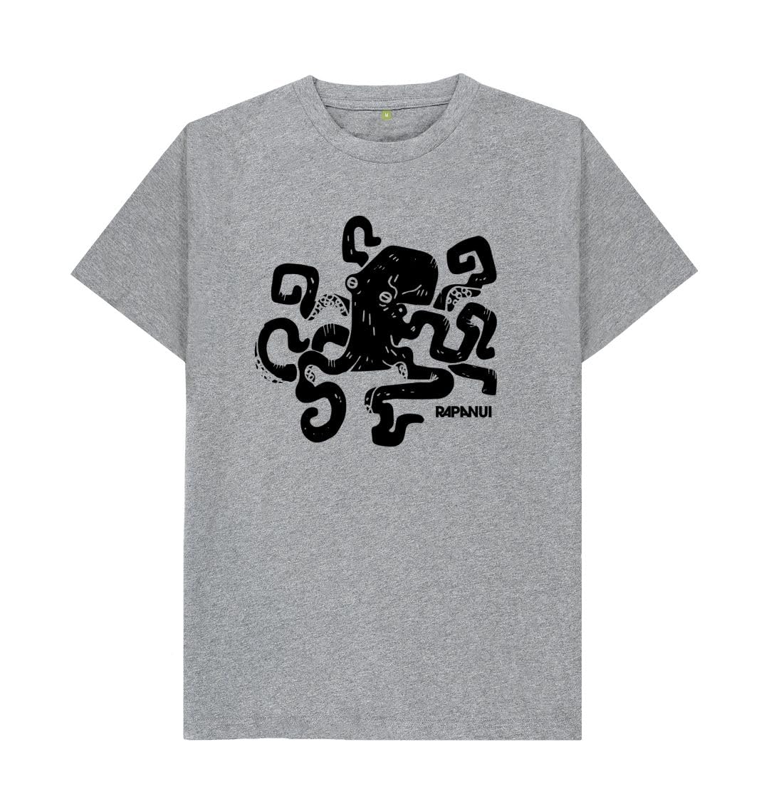 Rapanui Men's Athletic Grey Octopus Illustration Ocean Sea Life Graphic T-Shirt