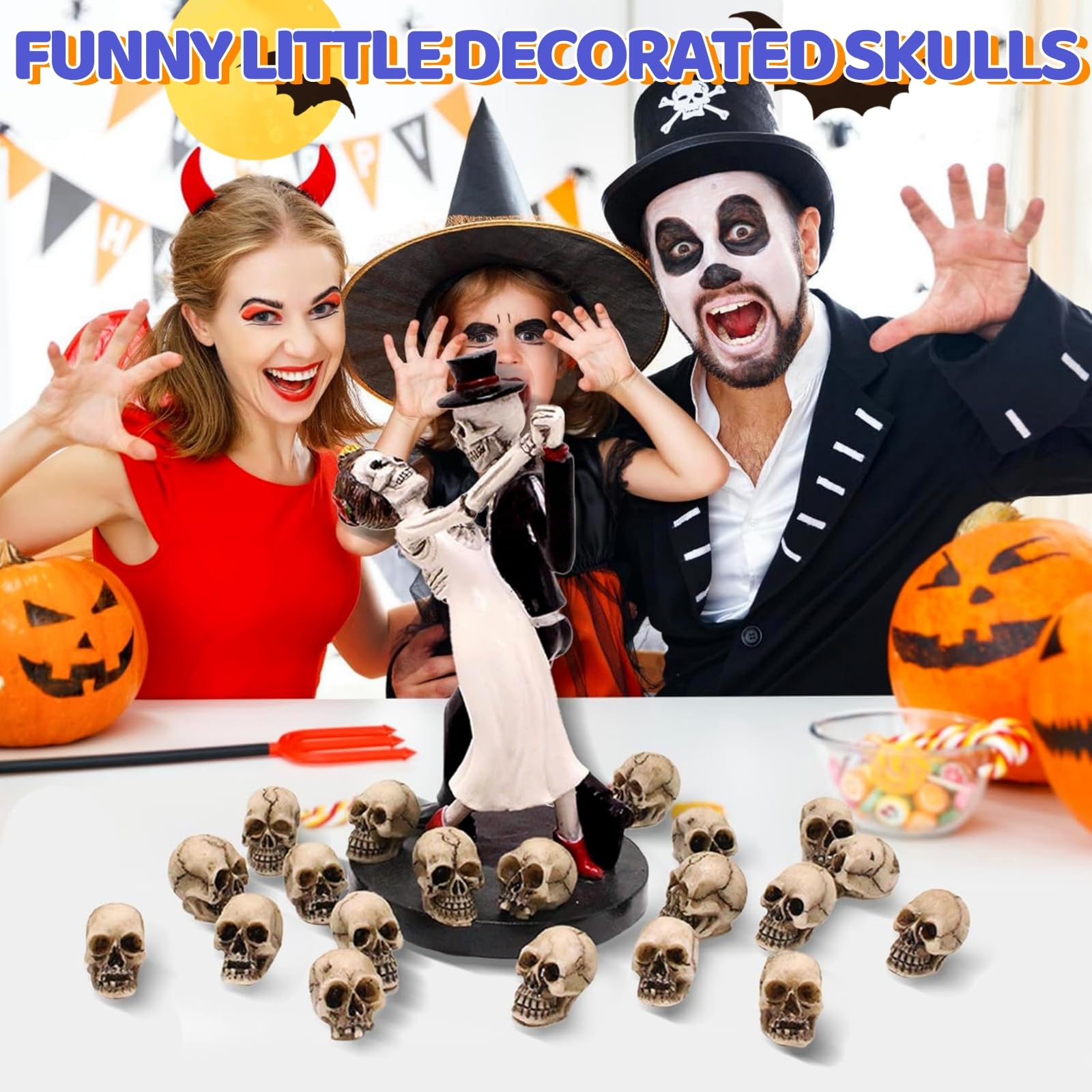 Mini Calaveras Decoración Halloween, Mini Cabezas Calavera Miedo, Juguetes Esqueleto Pequeños de Resina, Figura de Cráneo Decoración de Broma para Maceta, Halloween, Fiesta Temática, 20 Unidades