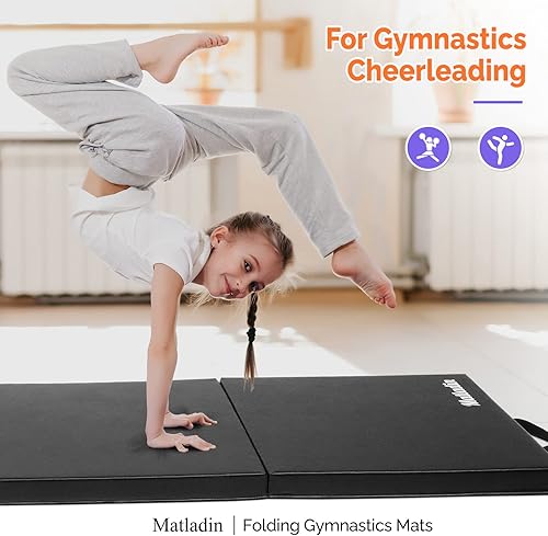 Miniatura 7 de Matladin Colchoneta plegable de 8 pies para gimnasia, gimnasio, ejercicios aeróbicos, 8 x 2 x 2 pulgadas, de piel sintética, con cierre de velcro