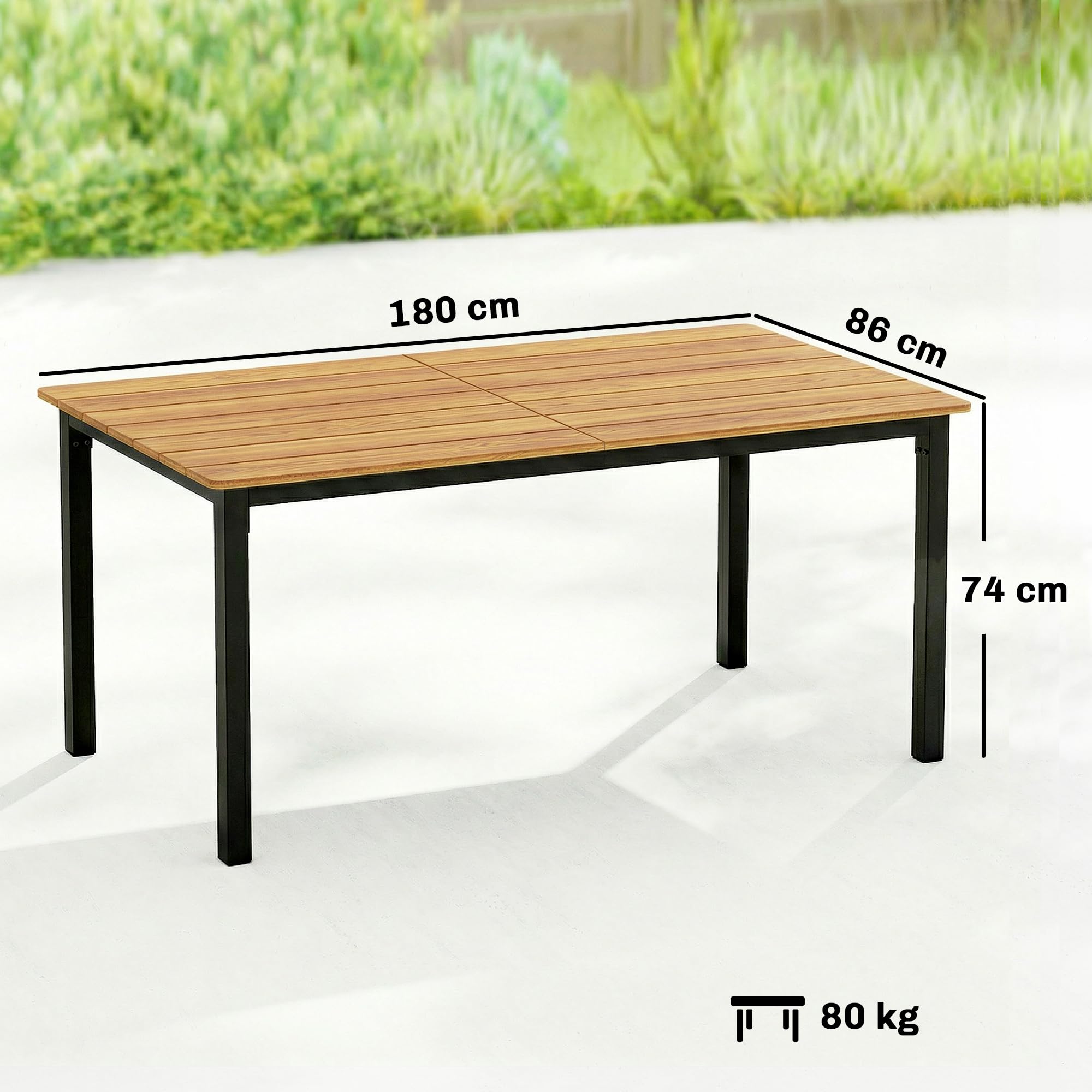 Outsunny Tavolo da Giardino per 6-8 Persone 180x86x74 cm, Tavolo da Pranzo Esterno Rettangolare con Piano a Doghe in Legno di Larice, Struttura in Acciaio per Patio Terrazzo Balcone, Color Teak