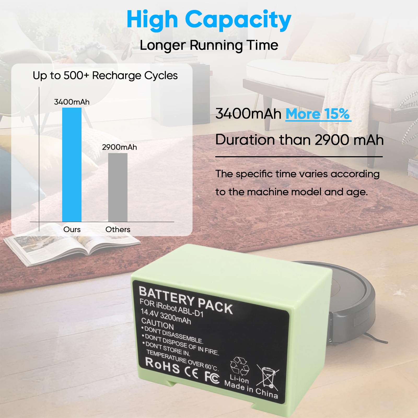 14,4 V 3200 mAh Batería Compatible con iRobot Roomba e-Serie e i, i8 i8+ i7 i7+ i4 i4+ i3 i3+ i6 e5 e6 J7 7150 7156 7158 7558 3150 3158 3550 e5150 e5152 e6198 ABL-D1 ABL-D2 Aspirador Robot