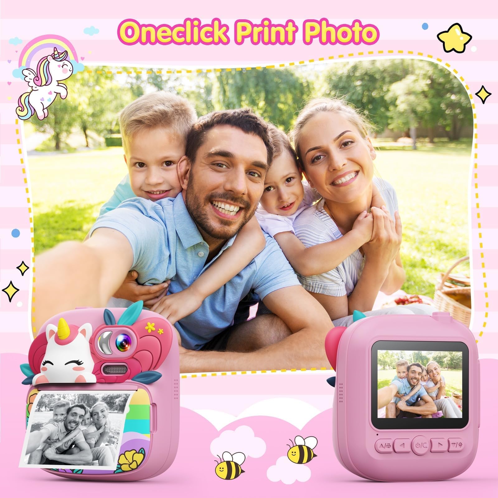 TIATUA Camara Fotos Infantil instantanea, 2,4" HD 1080P Cámara Instantánea para Niños con Tarjeta de 32G Bolígrafos de Colores y Papel de Impresión, Regalo para Niños de 3 a 12 años