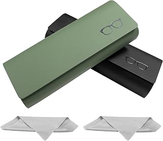 2 Stücke Brillenetui Hardcase,Brillen Etui PU Leder mit Mikrofasertuch für Herren Damen,Tragbare Brillentasche für Sonnenbrille Lesebrille Sportbrille