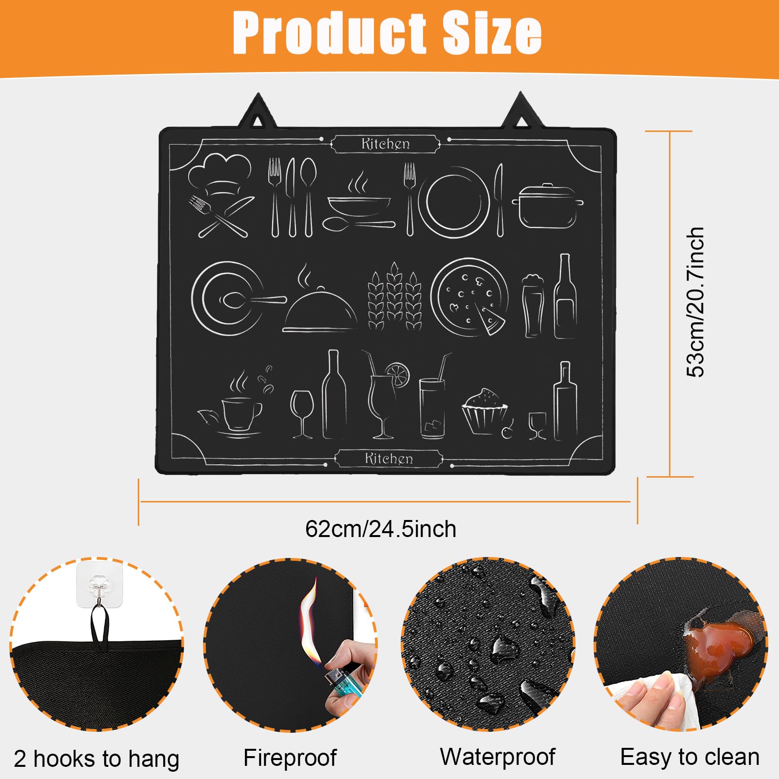 Copri Piano Cottura Induzione 62x53cm, Silicone Coperchio Piano Cottura Antiscivolo,Tappetino Protettivo per Piano Cottura a Induzione con 2 Ganci,Antigraffio,resistente al calore (02)