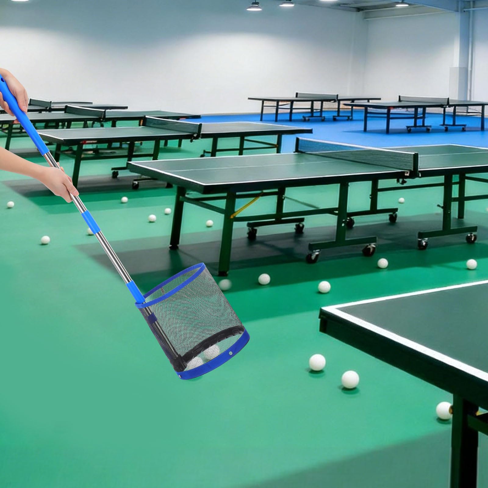 Healeved Recogedor Profesional de Balones de Tenis de Mesa Mango Largo, Capacidad Grande y Material Acero Inoxidable y Abs, Práctico para Entrenamiento y Uso Doméstico