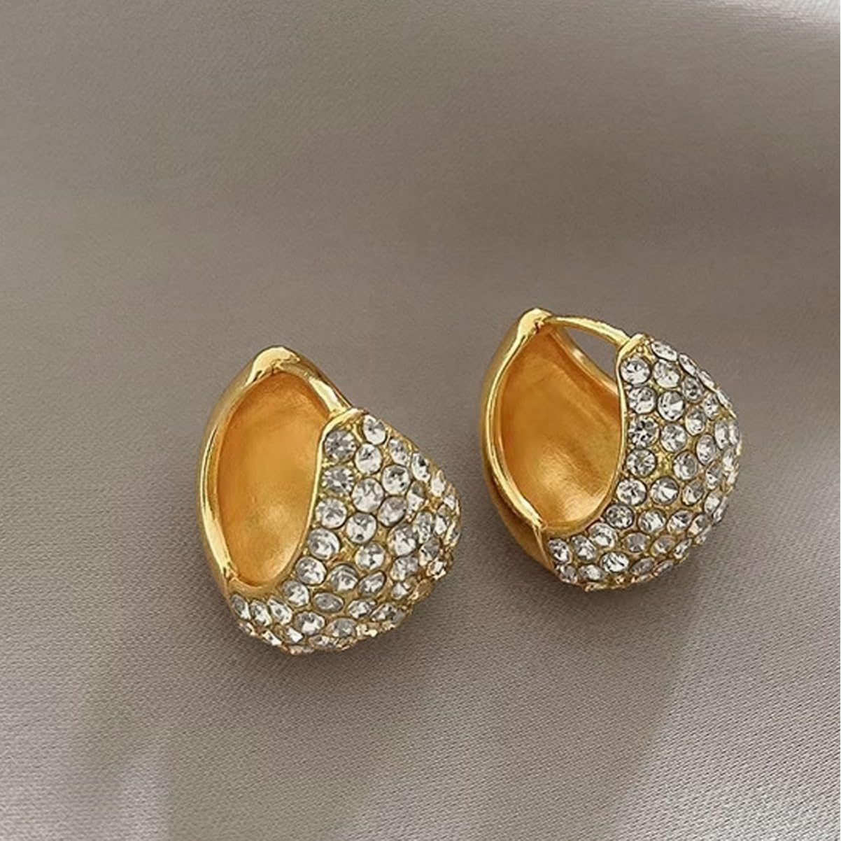 Eioi & Lmnm Women's 14K Gold Plated CZ Iced Out Teardrop Chunky Huggie Earrings, Sparkle Gold Crystal Chunky Hoop Earrings, Hypoallergenic Sparkling Gold Clip On Hoop Earrings, Trendy Jewelry Gift for Her - Image 7